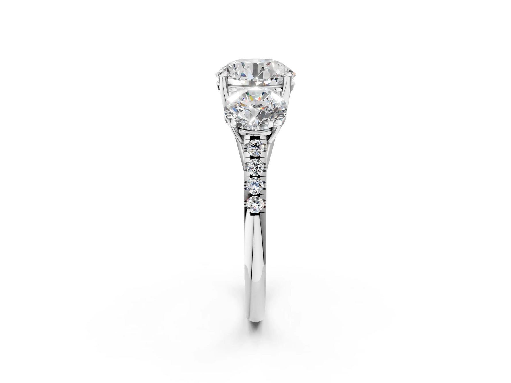 Round Cut Diamond Trellis Three-Stone Engagement Ring in White gold with Round Side Stones_20