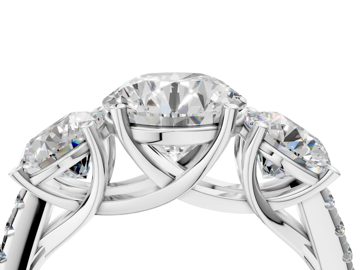 Round Cut Diamond Trellis Three-Stone Engagement Ring in White gold with Round Side Stones_22