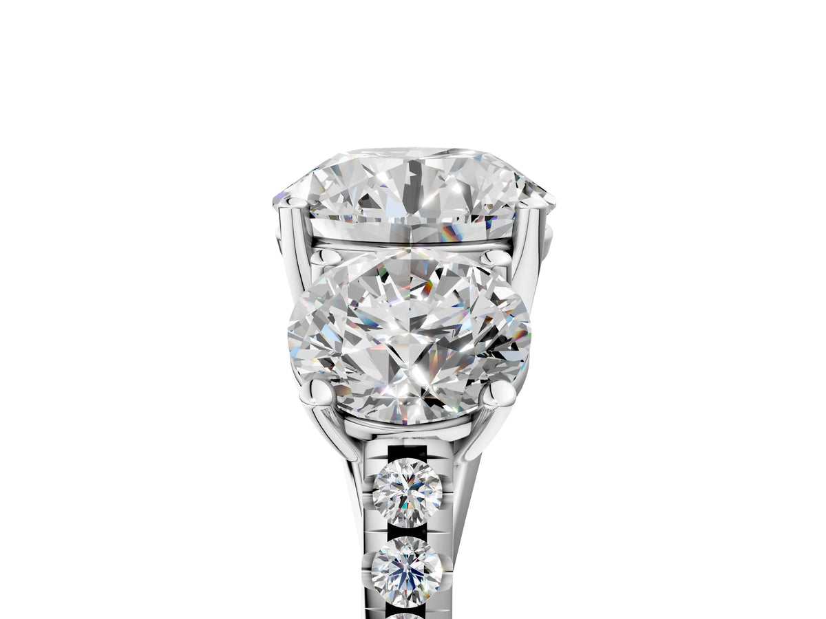 Round Cut Diamond Trellis Three-Stone Engagement Ring in White gold with Round Side Stones_23