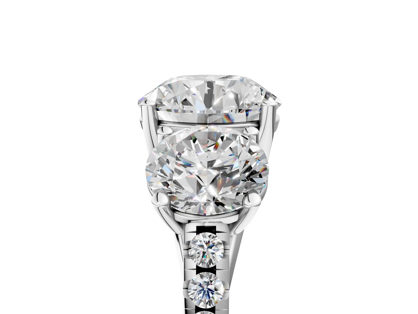 Round Cut Diamond Trellis Three-Stone Engagement Ring in White gold with Round Side Stones_23