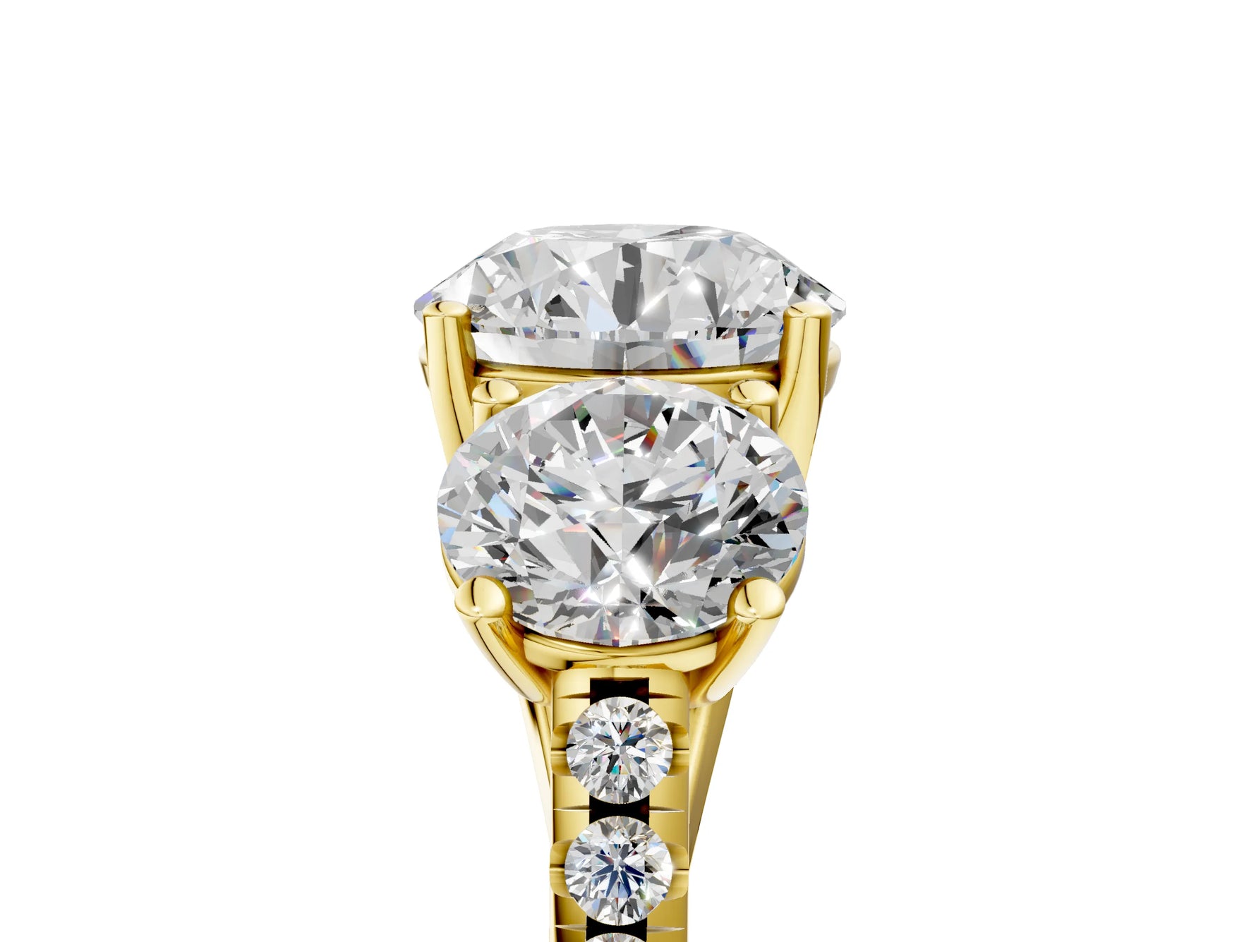 Round Cut Diamond Trellis Three-Stone Engagement Ring in Yellow gold with Round Side Stones_23