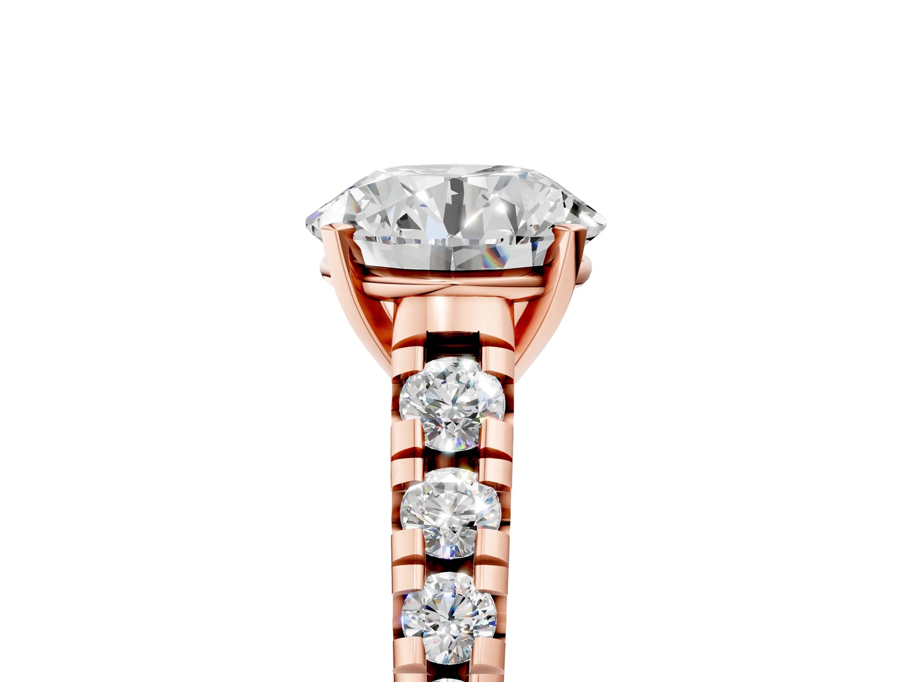 Round Cut Diamond Vintage Scroll Solitaire Ring in Rose gold with Graduated Round Side Stones_17