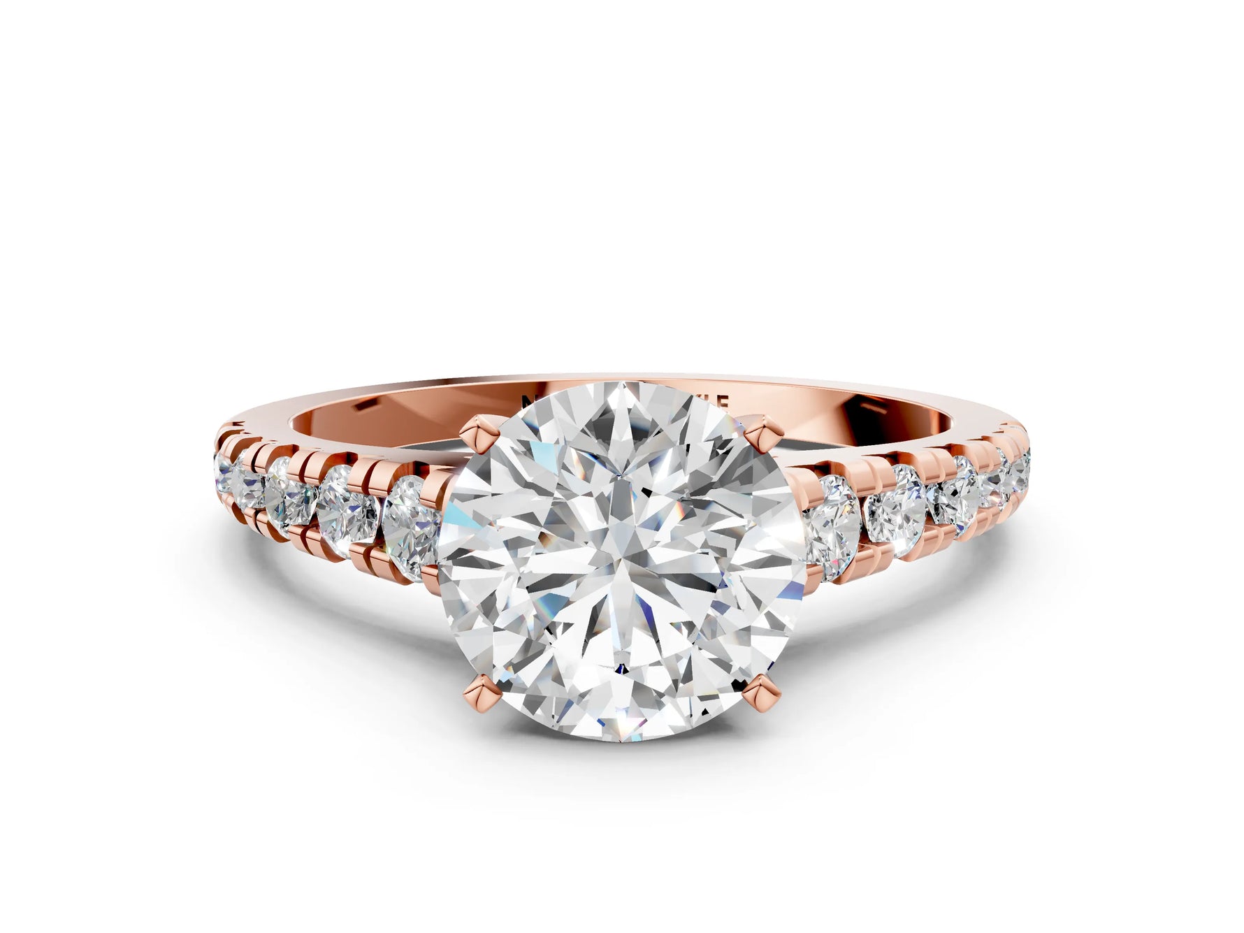Round Cut Diamond Vintage Scroll Solitaire Ring in Rose gold with Graduated Round Side Stones_18