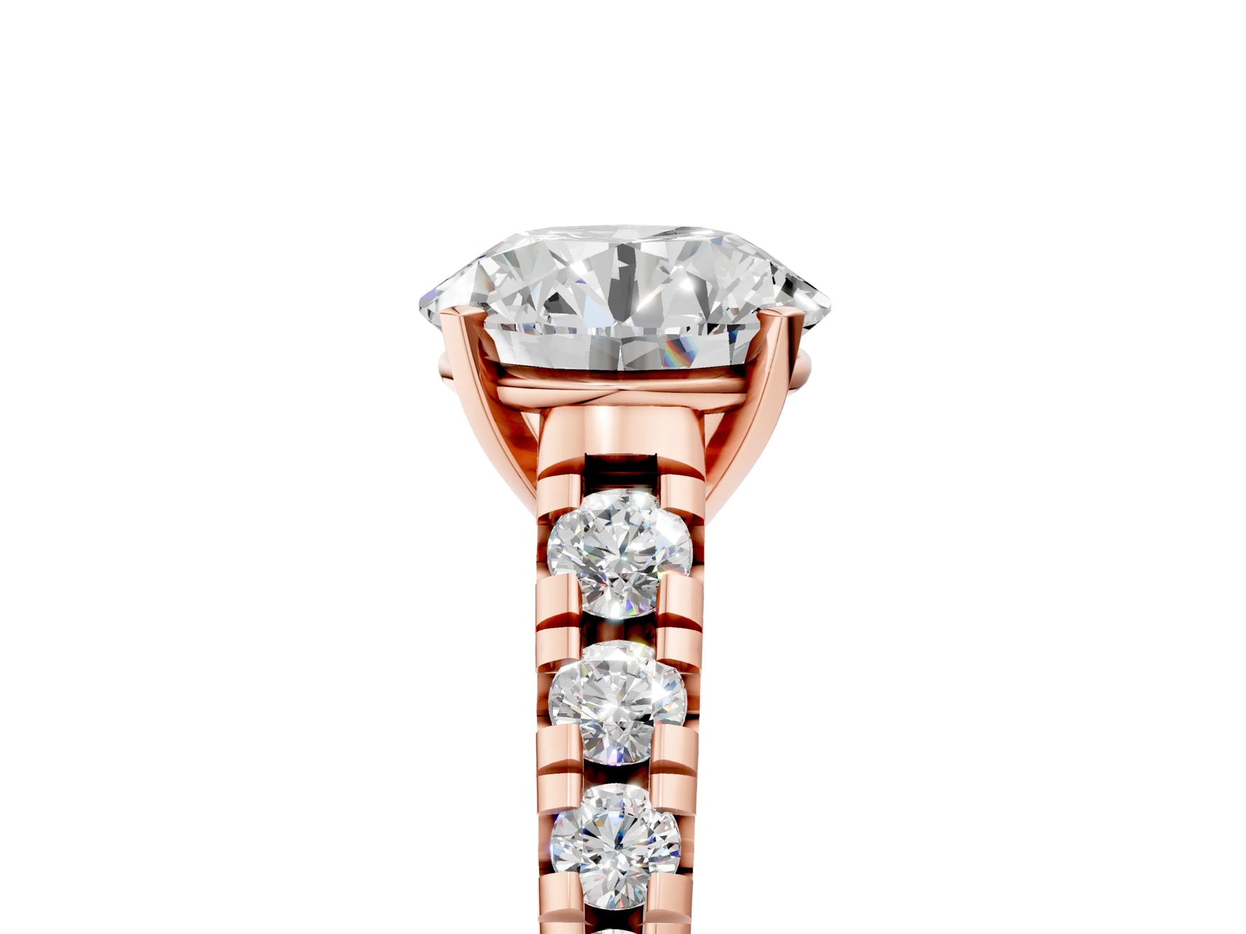 Round Cut Diamond Vintage Scroll Solitaire Ring in Rose gold with Graduated Round Side Stones_23