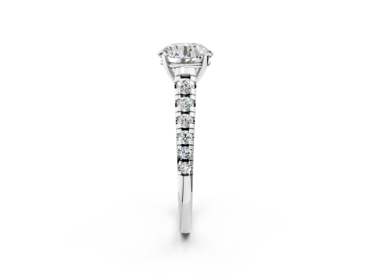 Round Cut Diamond Vintage Scroll Solitaire Ring in White gold with Graduated Round Side Stones_26