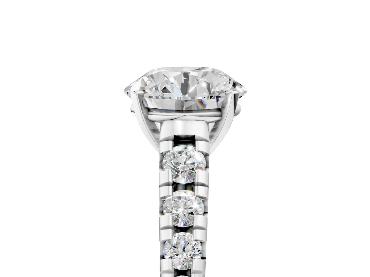Round Cut Diamond Vintage Scroll Solitaire Ring in White gold with Graduated Round Side Stones_29