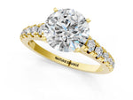 Round Cut Diamond Vintage Scroll Solitaire Ring in Yellow gold with Graduated Round Side Stones_1