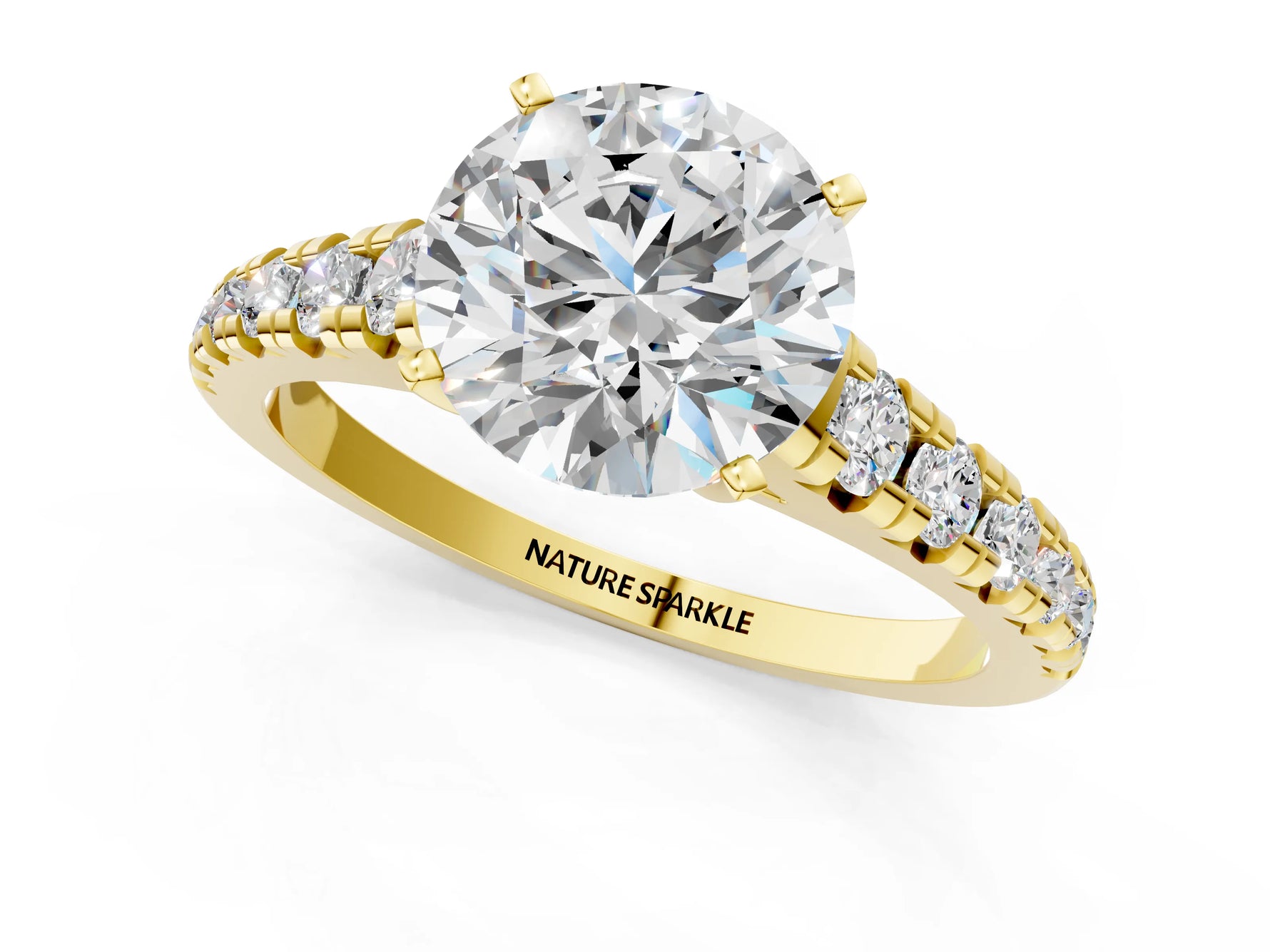 Round Cut Diamond Vintage Scroll Solitaire Ring in Yellow gold with Graduated Round Side Stones_1