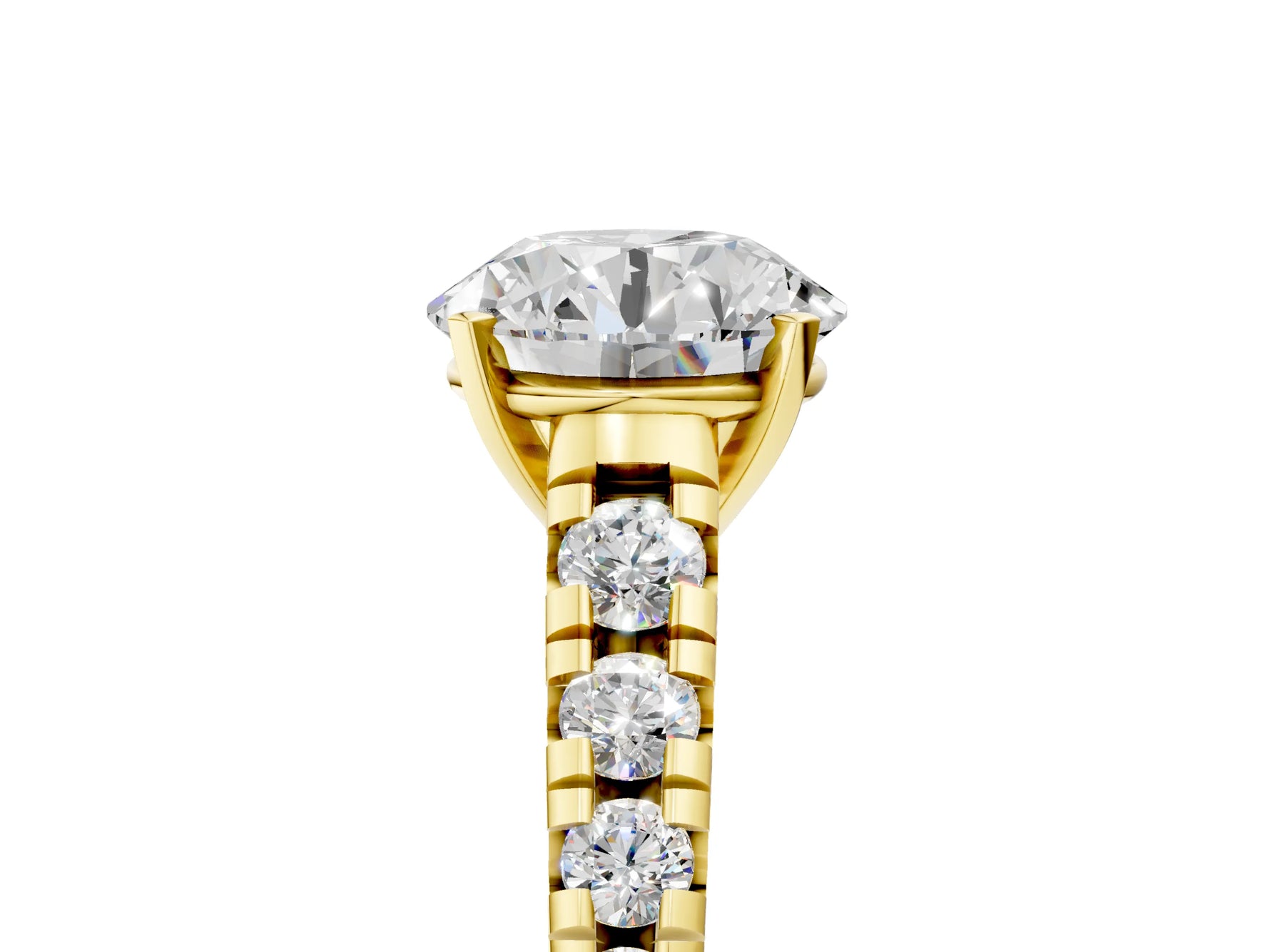 Round Cut Diamond Vintage Scroll Solitaire Ring in Yellow gold with Graduated Round Side Stones_11