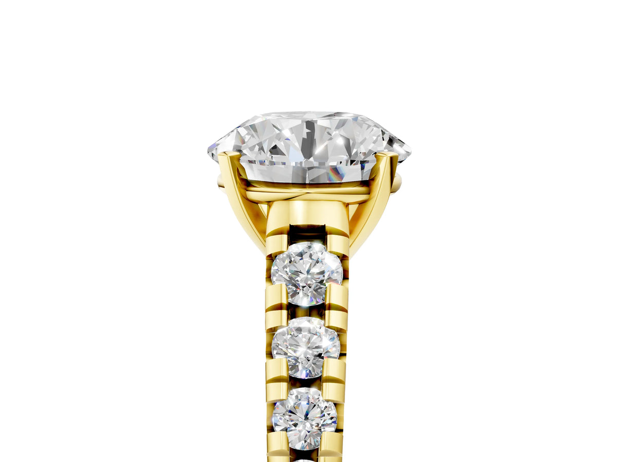 Round Cut Diamond Vintage Scroll Solitaire Ring in Yellow gold with Graduated Round Side Stones_29