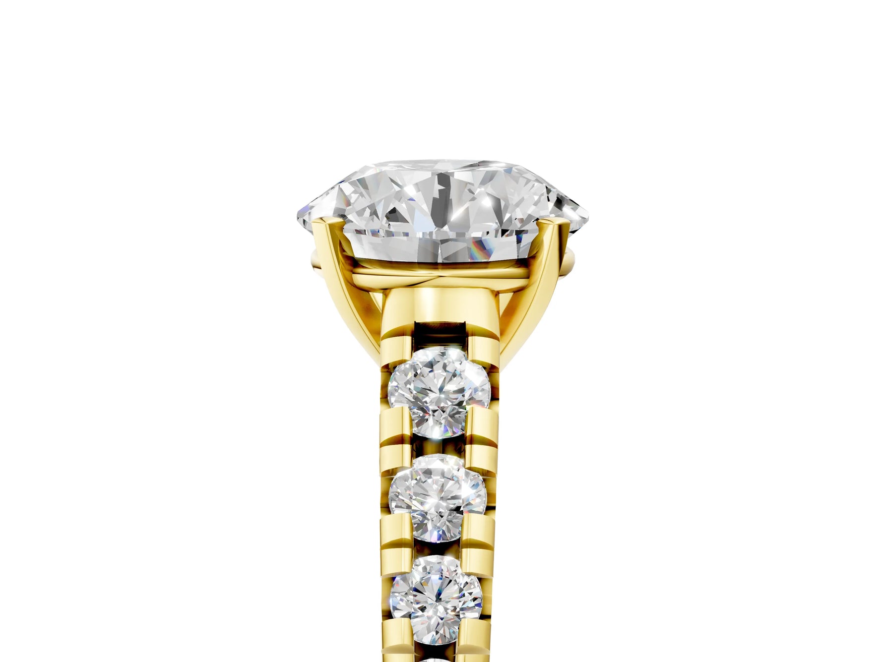 Round Cut Diamond Vintage Scroll Solitaire Ring in Yellow gold with Graduated Round Side Stones_5