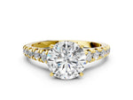Round Cut Diamond Vintage Scroll Solitaire Ring in Yellow gold with Graduated Round Side Stones_6