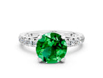 Round Cut Emerald Pavé Solitaire Ring in Platinum with Round Pavé Band and Prong Setting