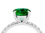 Round Cut Emerald Pavé Solitaire Ring in Platinum with Round Pavé Band and Prong Setting_4