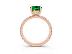Round Cut Emerald Pavé Solitaire Ring in Rose gold with Round Pavé Band and Prong Setting_3