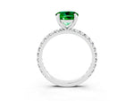 Round Cut Emerald Pavé Solitaire Ring in Silver with Round Pavé Band and Prong Setting_3