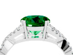 Round Cut Emerald Solitaire Ring in Platinum with Interwoven Pavé Band and Prong Setting_10