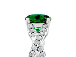 Round Cut Emerald Solitaire Ring in Platinum with Interwoven Pavé Band and Prong Setting_11
