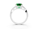 Round Cut Emerald Solitaire Ring in Platinum with Interwoven Pavé Band and Prong Setting_9