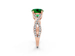 Round Cut Emerald Solitaire Ring in Rose gold with Interwoven Pavé Band and Prong Setting_2