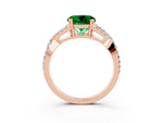 Round Cut Emerald Solitaire Ring in Rose gold with Interwoven Pavé Band and Prong Setting_3