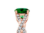 Round Cut Emerald Solitaire Ring in Rose gold with Interwoven Pavé Band and Prong Setting_5
