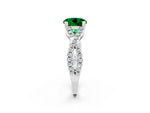 Round Cut Emerald Solitaire Ring in White gold with Interwoven Pavé Band and Prong Setting_2