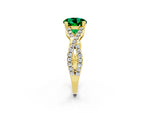 Round Cut Emerald Solitaire Ring in Yellow gold with Interwoven Pavé Band and Prong Setting_2