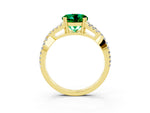 Round Cut Emerald Solitaire Ring in Yellow gold with Interwoven Pavé Band and Prong Setting_3