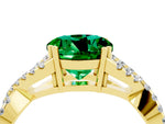 Round Cut Emerald Solitaire Ring in Yellow gold with Interwoven Pavé Band and Prong Setting_4