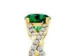 Round Cut Emerald Solitaire Ring in Yellow gold with Interwoven Pavé Band and Prong Setting_5
