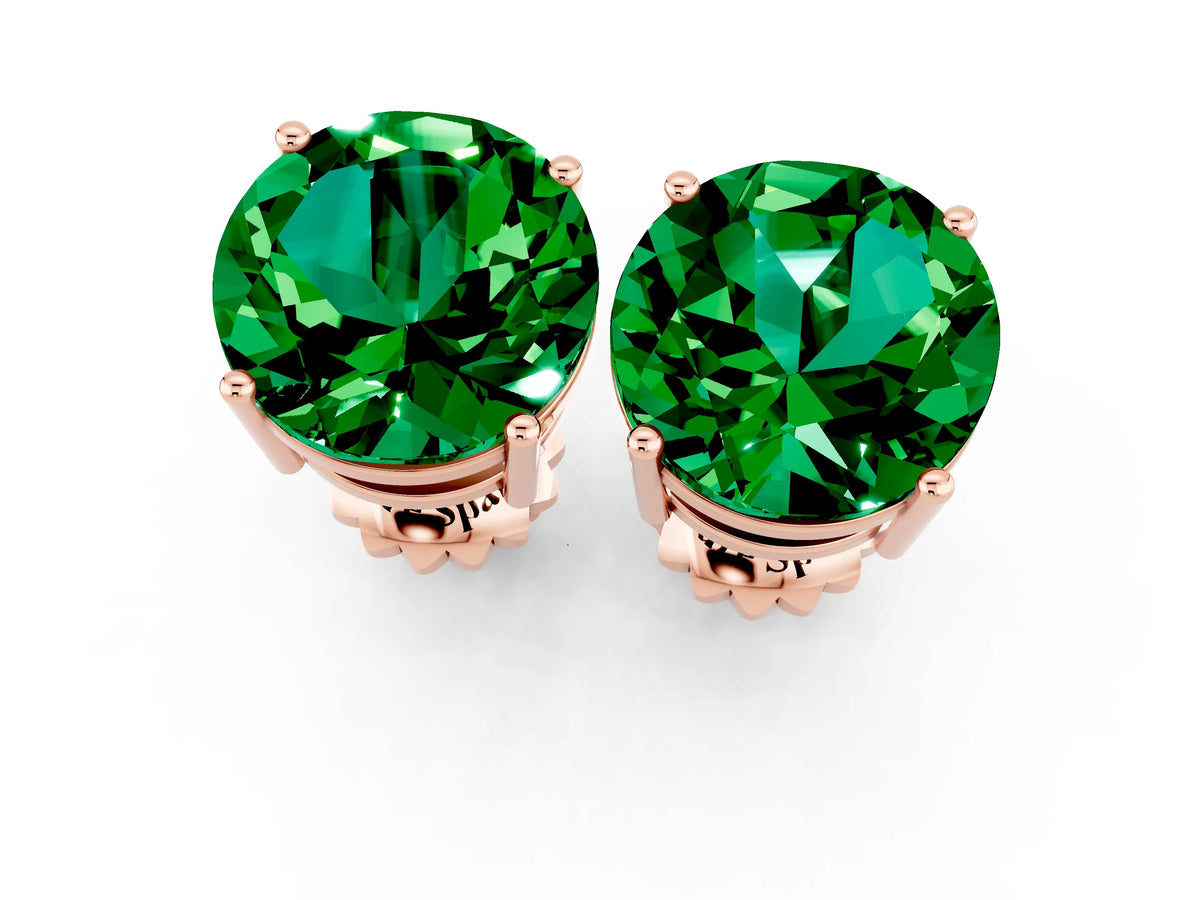 Round Cut Emerald Stud Earrings in Rose gold with Basket Setting_1