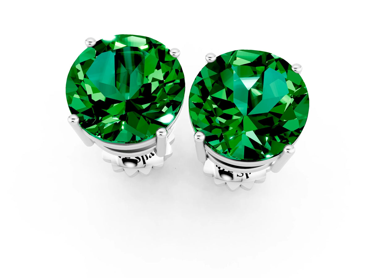 Round Cut Emerald Stud Earrings in White gold with Basket Setting_1