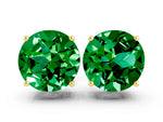 Round Cut Emerald Stud Earrings in Yellow gold with Basket Setting
