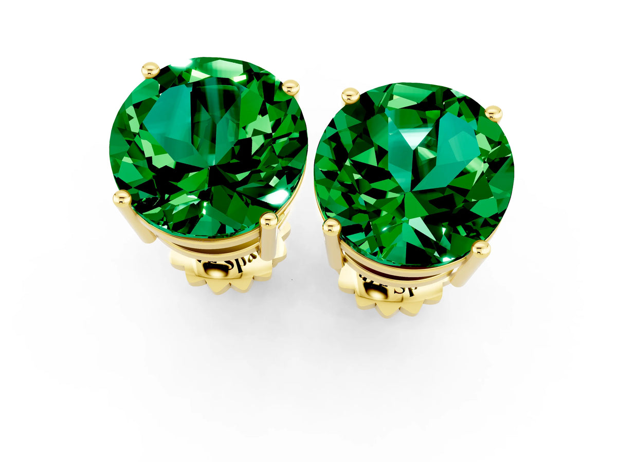 Round Cut Emerald Stud Earrings in Yellow gold with Basket Setting_1