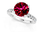 Round Cut Garnet Pavé Solitaire Ring in Silver with Round Pavé Band and Prong Setting_1