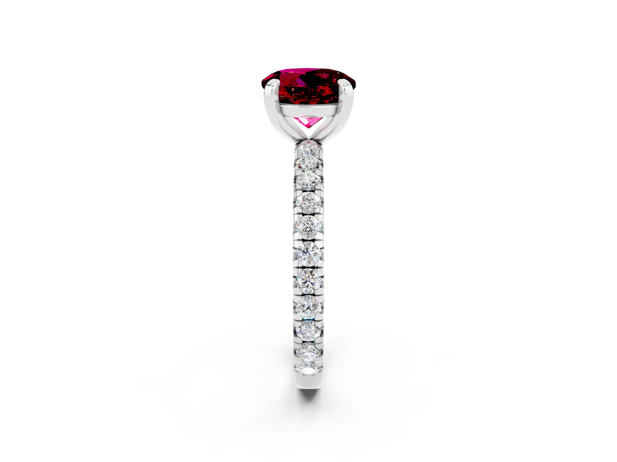 Round Cut Garnet Pavé Solitaire Ring in Silver with Round Pavé Band and Prong Setting_2