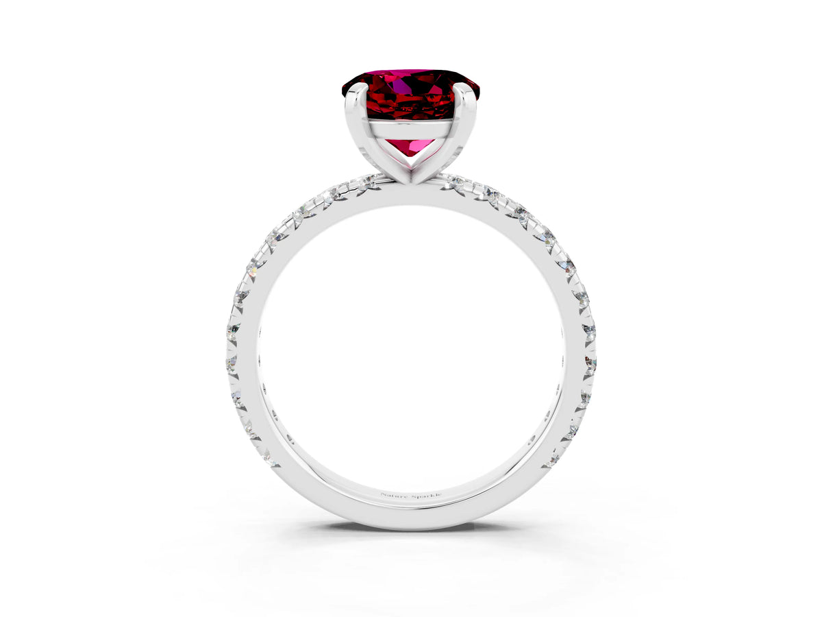 Round Cut Garnet Pavé Solitaire Ring in Silver with Round Pavé Band and Prong Setting_3