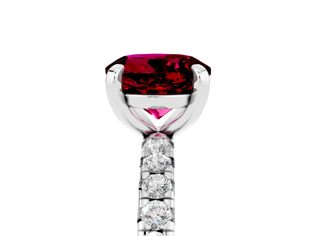 Round Cut Garnet Pavé Solitaire Ring in Silver with Round Pavé Band and Prong Setting_5