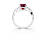 Round Cut Garnet Solitaire Ring in Platinum with Interwoven Pavé Band and Prong Setting_9