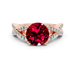 Round Cut Garnet Solitaire Ring in Rose gold with Interwoven Pavé Band and Prong Setting