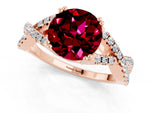 Round Cut Garnet Solitaire Ring in Rose gold with Interwoven Pavé Band and Prong Setting_1