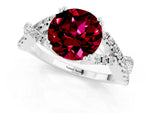 Round Cut Garnet Solitaire Ring in White gold with Interwoven Pavé Band and Prong Setting_1