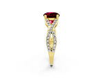 Round Cut Garnet Solitaire Ring in Yellow gold with Interwoven Pavé Band and Prong Setting_2