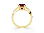 Round Cut Garnet Solitaire Ring in Yellow gold with Interwoven Pavé Band and Prong Setting_3