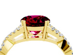 Round Cut Garnet Solitaire Ring in Yellow gold with Interwoven Pavé Band and Prong Setting_4