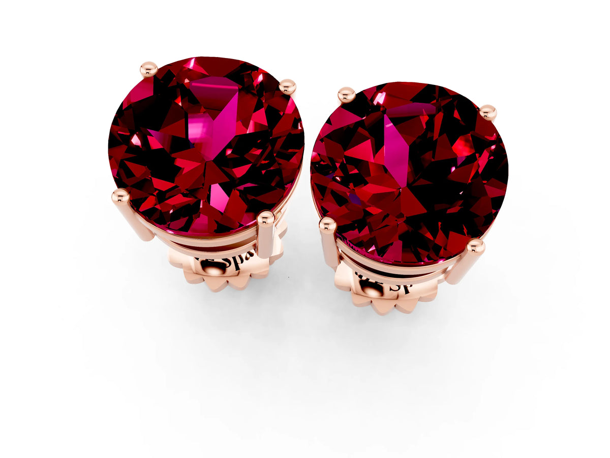 Round Cut Garnet Stud Earrings in Rose gold with Basket Setting_1