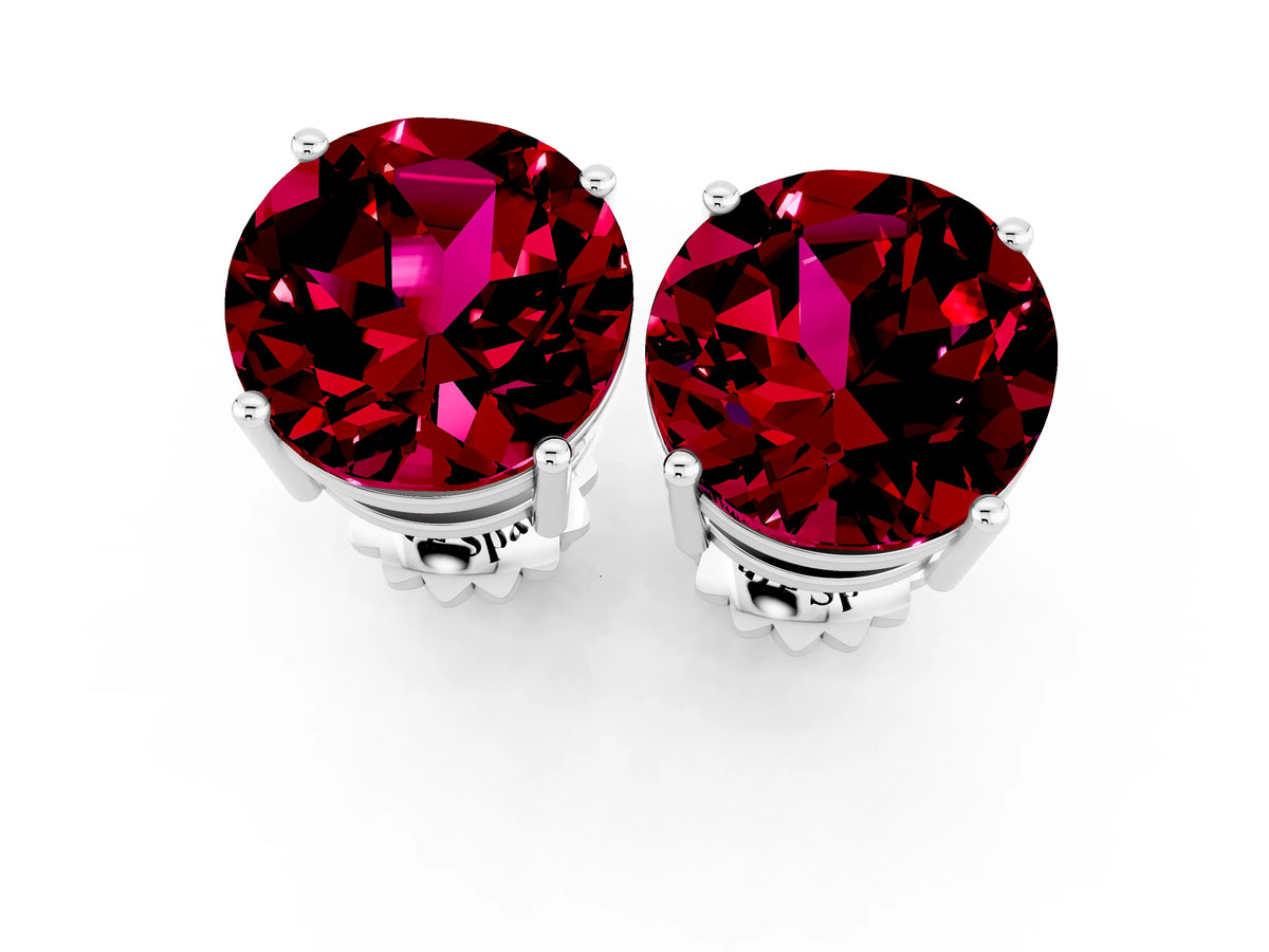 Round Cut Garnet Stud Earrings in White gold with Basket Setting_1