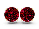 Round Cut Garnet Stud Earrings in Yellow gold with Basket Setting