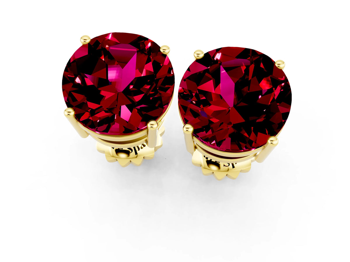 Round Cut Garnet Stud Earrings in Yellow gold with Basket Setting_1